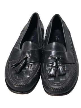 Bass Bryan Loafer Tasseled Woven Leather Slip On Dress Shoe Black Size 10 M Mens